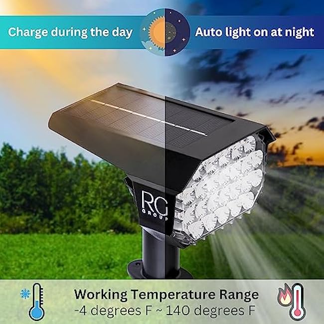 Solar Landscape Spot Lights Outdoor - | Waterproof IP68 | Easy Installation | Auto ON/Off | 100% Solar Powered | Garden, Patio, Landscape Lighting, Solar Yard Lights, Warm White