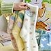 Livwellia 1/5Pairs Thermal Fluffy Socks Autumn-Winter Snow Cartoon Pattern Warm Color Crew Floor Sleep Sock-Green-3Pairs