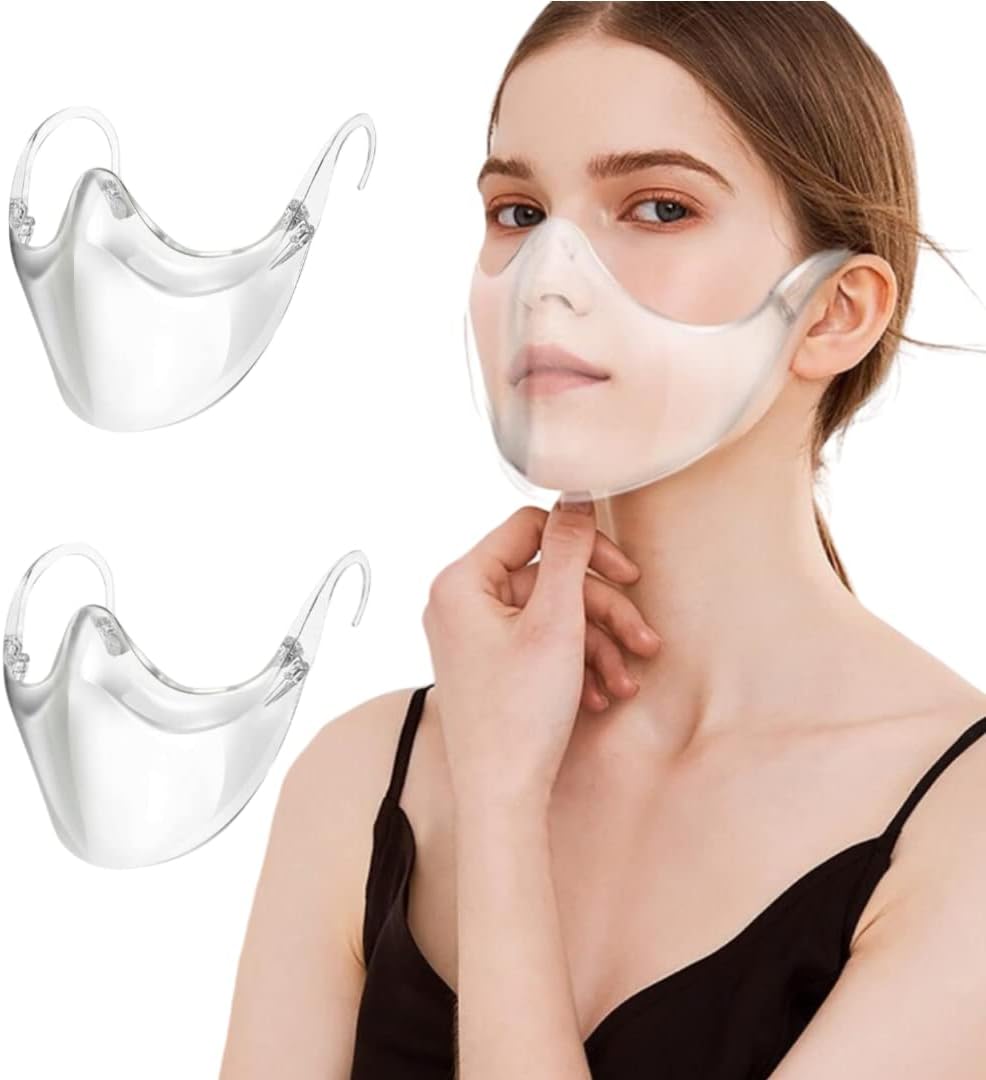 Transparent Face Protection Clear Face_Shield 2 Pack, Reusable Anti-Fog and Breathable Visible Expression for Adults