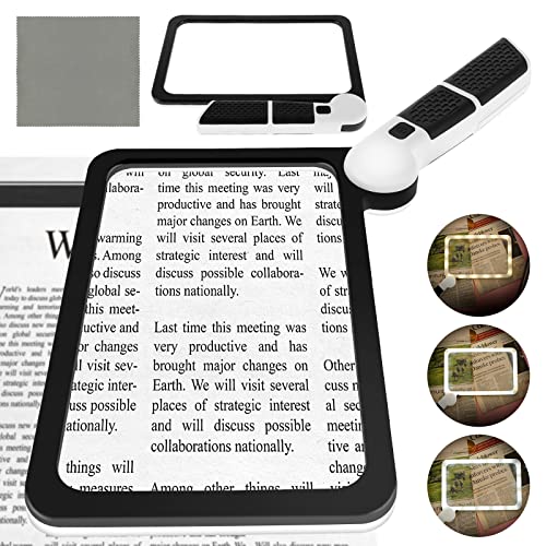 5X Magnifying Glass with 48 Adjustable LED Light High Clarity Ergonomic Handheld Magnifier Seniors Reading Magnifier