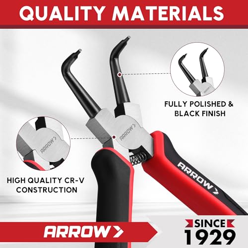 ARROW Snap Ring Pliers Set, 4-Piece Heavy Duty 7-Inch Internal/External Circlip Pliers with Straight & Bent Jaws, CR-V Steel, Spring-Loaded Precision C-Clip Removal Tool with Storage Pouch by Arrow Fastener - Image 3