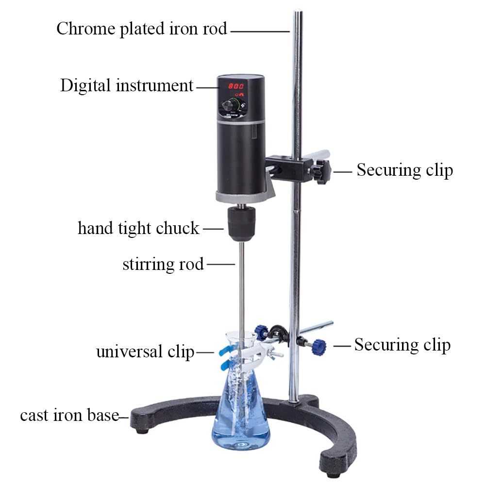 Agitador eléctrico digital superior, agitador de laboratorio de 20 L, velocidad ajustable de 100-2000 rpm, temporizador de 999 minutos, parada automática de sobrecarga para uso médico y químico