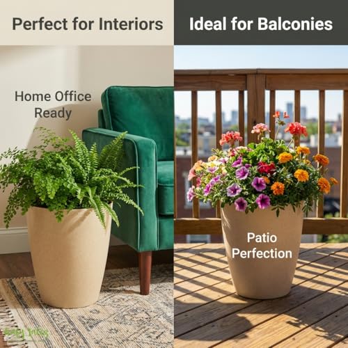 Image of Leafy Tales Modern Round Tower Planter for Home Decor 12 INCH, Highly Durable,Lightweight Indoor Outdoor Planter, Flower Pot Gamla, Pot for Balcony Garden, Vegetables, Flowers & Greenery