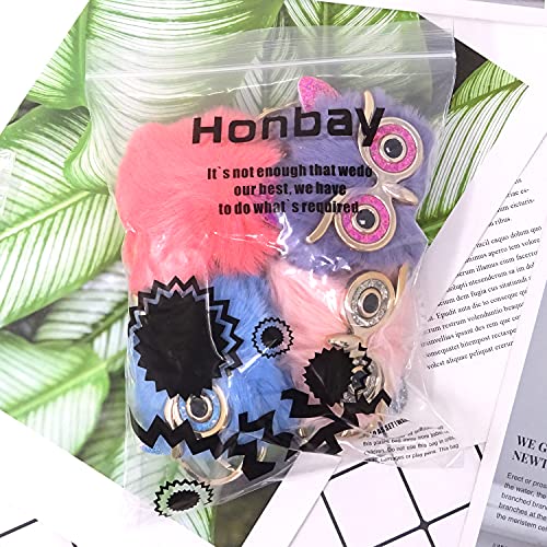 Honbay 4Pcs Faux Rabbit Fur Pom Pom Keychain Fluffy Cute Owl Keychain For Womens Bag School Bag Purse Cellphone Or Car Pendant (4 Color) #TOP6