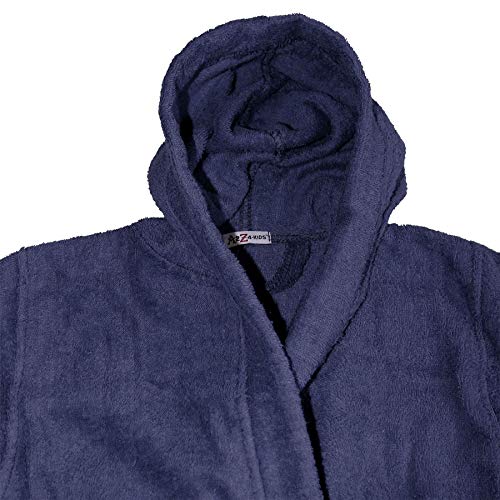 A2Z 4 Kids Unisex Terry Towel Robe 100% Cotton Dressing Gown - Towel Bathrobe Navy 11-12 #TOP3