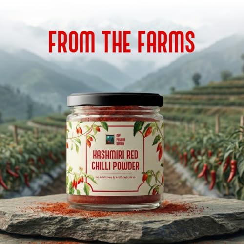 Image of My Pahadi Dukan Kashmiri Red Chilli Powder 100g, Authentic Kashmiri Lal Mirch, Naturally Vibrant Red Colour, Mild Heat Rich Flavour, No Artificial Colour or Additives, Pure Lab-Tested Spice