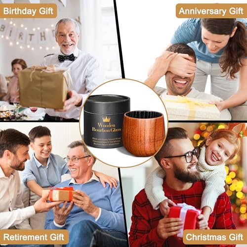 Image of Charred Wooden Bourbon Drinking Glass, Bourbon Gifts for Men - 10 oz Charred Wooden Old Fashioned Glass Whiskey Tumbler | Birthday Whiskey Gifts for Men, Dad or Brother | Original Bourbon Tumbler