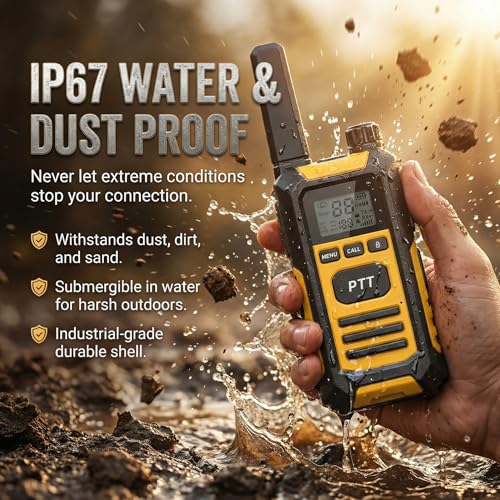 BF-OG300 FRS Walkie Talkies Long Range Rechargeable, IP67 Waterproof Two Way Radio with USB-C Charging, 1500mAh Battery, VOX, Emergency Alarm for Adults Hiking Camping (2 Pack) - Image 2