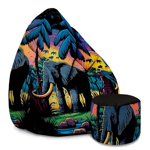 DreamRoots Sitzsack Erwachsene mit Füllung 80x80x120cm - Samt Stoff 300 gr/m2 Sitzsack mit Lehne und Hocker und Bezug - Sitzkissen Boden