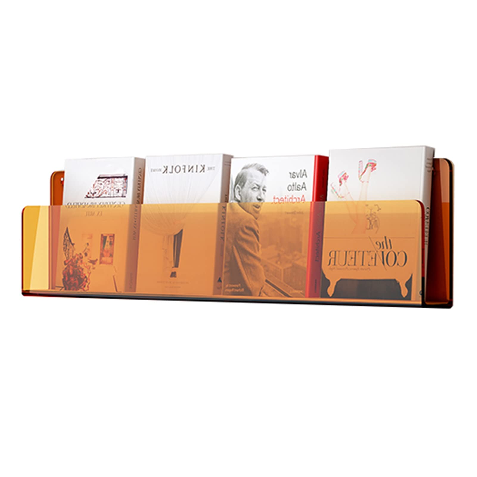 SAeWare Revistero acrílico transparente, decoración de oficina, hogar, sala de estar, revistero, soporte de pared para folletos, 40/80/100/120 cm, naranja-120 cm