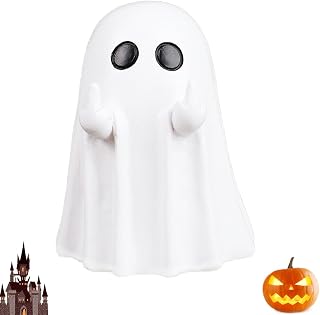 Funny Middle Finger Spooky Statue,Cutest Halloween Ghost Resin Figurines, Perfect Sculpture for Halloween Table Shelf Office Desktop Home Garden Decoration
