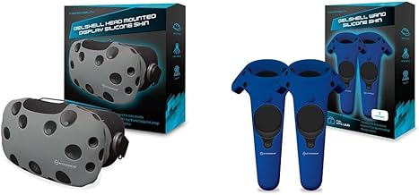 GelShell Headset Silicone Skin for HTC Vive (Gray) & GelShell Controller Silicone Skin for HTC Vive Pro/HTC Vive (Blue) (2-Pack)