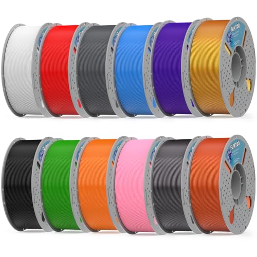 FUNTOO PLA 3D Printer Filament 1.75mm, 12 Rolls Bundle (1kg/2.2lb per Roll), 10kg Total, High Dimensional Accuracy & Low Odor, Suitable for Beginners, Compatible with FDM Printers