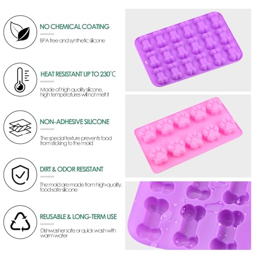 9 Stück Backmatten für Hundeleckerli, Backmatte Hundekekse, Bpa-frei Silikon Backform für Muffin Cupcake Süßigkeiten, Wiederverwendbare Backunterlage mit Bürste Tropfer, Hitzebeständig & Antihaftend