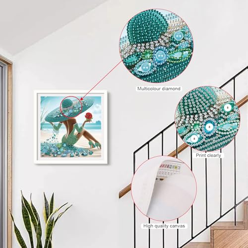 Image of AiYuanzsh Special Shape Diamond Painting Kits for Adults, Beach Beauty 5D Crystal Rhinestone Diamond Art Painting Canvas, DIY Paint by Diamonds Unique Craft Kits, Relaxing Craft for Home Decoration