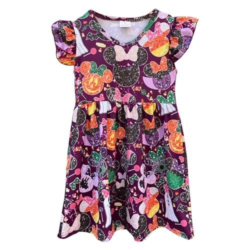 Girls Halloween Pumpkin Boutique Dress Pearl Dress Flutter Sleeve Dress Toddler Baby Kids Halloween Dress
