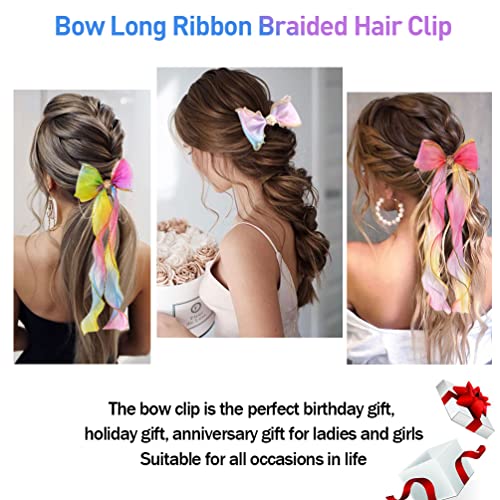 Ribbon Colored Hair Bows, 4 Pcs Large Braided Bow With Clips Colorful Glitter Bowknot With Long, Big Hair Bows Clips For Women Girls Wedding Birthday Party (4 Colors) #TOP6