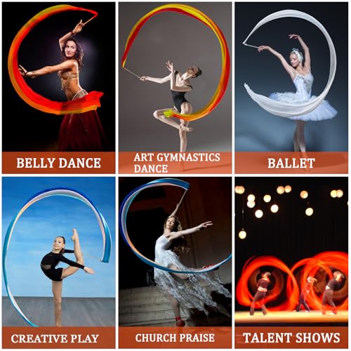 KIKIGOAL 16.4FT Dance Streamer Gymnastics Dance Ribbons Belly Dance Real Silk Ribbon Throw Streamer with Rod for Talent Shows, Artistic Dancing, Baton Twirling, Church Praise etc (Gradual Orange) by KIKIGOAL - Image 7