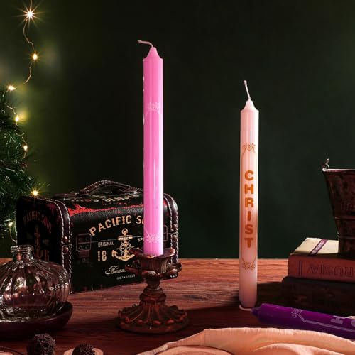 Tondiamo 5 Pieces Christmas Advent Candles with Words Christ, Peace, Joy, Hope White Advent Wreath Candlestick Christmas Advent Candle Taper Candles Purple Candle for Church Advent Wreath Decor by Tondiamo - Image 3