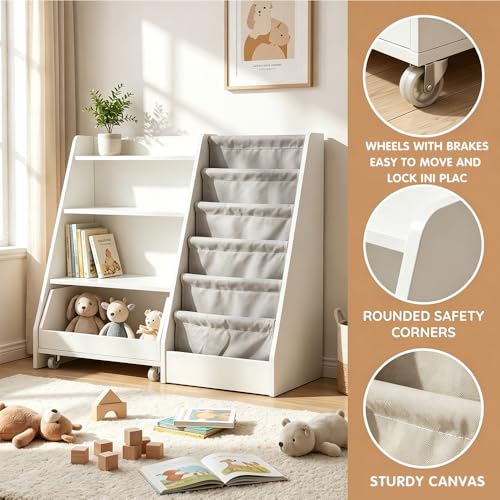 Kids Bookshelf and Toy Storage, 4 Tier Toddler Book Shelf with Movable Drawer, Baby Bookshelf for Nursery, Kids Toy Storage Organizer, Book Organizer for Kids Room, Bookcase for Classroom and Playroom - Image 6