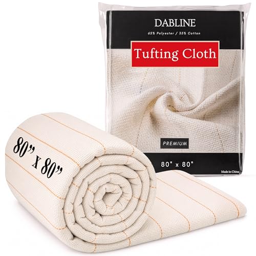 DABLINE 80" x 80" Large Overlocking Primary Tufting Cloth for Rug Tufting with Marked Lines, Monks Cloth for Punch Needle 6.6x6.6 feet