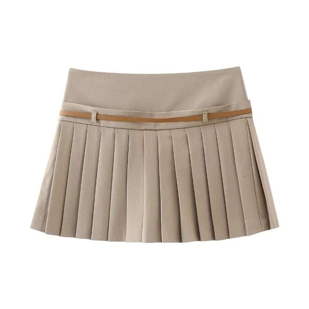Cinture Bretelle Gonne Corte da Donna Gonne Corte da Donna con Decorazione a Cintura Gonna a Pieghe Stile Preppy Primaverile Cerniera Gonna Corta a Vita Alta Gonna Corta