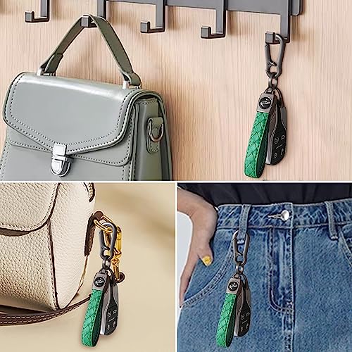 Image of Gkeygo Carabiner Keychain, Universal Heavy Duty Woven Handmade Leather Key Chain, Car Fob Key Keychains with 360 Degree Rotatable Snap Swivel and Anti-Lost D-Ring for Men and Women, Gunmetal - Green