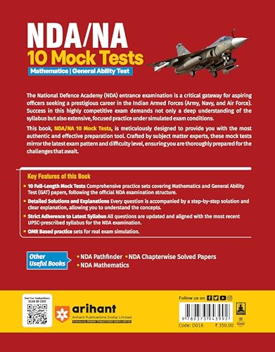 Image of Arihant UPSC NDA /NA 2026 - 10 Mock Tests | Complete Practice Book for Mathematics, General Ability Test (GAT) | Pattern, Detailed Solutions, Trend Analysis (2025-2022) & OMR Sheets