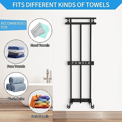 AIRUJIA Towel Rack Wall Mounted, Towel Racks For Bathroom, Bathroom Towel Storage Rail Rack,Black Towel Rail, Bathroom Towel Holder, Bathroom Storage Rack With 4 Hooks - Image 6