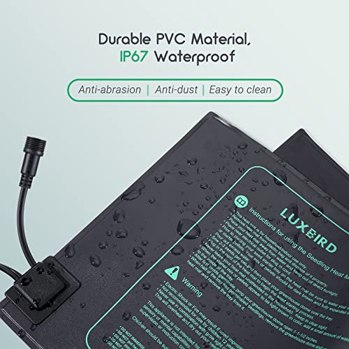 Luxbird Heizmatte mit Thermostat für Pflanzen, 2 Daisy Chain Heizmatten mit 1 Controller, 30W IP67 wasserdichte Wärmematte für Gewächshaus, Anzucht, 52,7x25,4cm