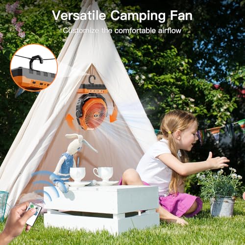 Image of FRIZCOL 3-in-1 Camping Fan - Portable Fans Rechargeable - 24000mAh Detachable Battery Powered Fan with Light & Remote for Indoor Outdoor, Tent, Travel, Fishing, Jobsite, Gifts for Men Dad Him - Orange