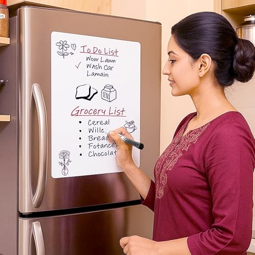 Image of GLUN Magnetic White Board Planner (23x30cm, Landscape) + Marker Combo | Dry Erase Board for Home & Office | Includes Black Marker