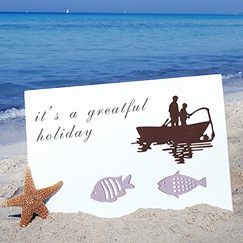 Hying Metal Father Child Fishing Fish Cutting Dies For Card Making And Photo Album Decorations, Summer Boat Wave Die Cuts Fishing Dies Stencils Embossing Template For Diy Scrapbooking Craft #TOP3