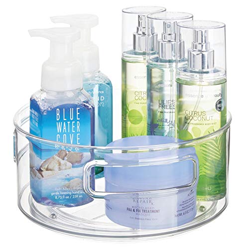 Preisvergleich Produktbild mDesign drehbares Kosmetiktablett stilvolle Ablagefläche für Lotion, Kosmetik und Medikamente runde Kosmetik Aufbewahrung für das Badezimmer durchsichtig