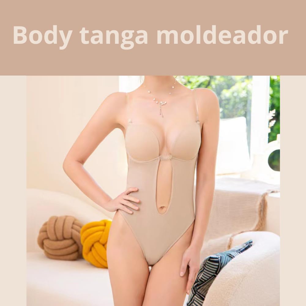 Body Tanga espalda descubierta, Sujetador, Lencería mujer moldeadora, sexy y ajustable.