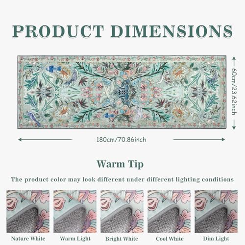 TUKDAK Vogel Teppich Läufer Flur 60x180cm, Grün Tier Küchenläufer Waschbar, Weicher Kurzflor Teppichläufer rutschfest… – Ansicht 2