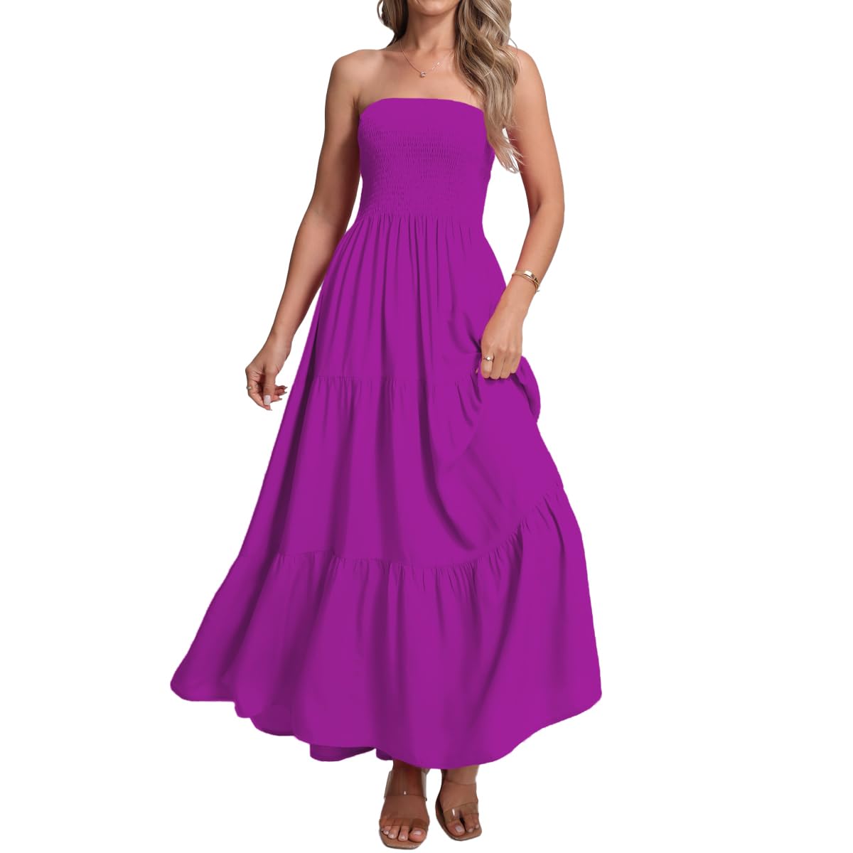 Women's Casual Off Shoulder Maxi Dress Strapless Tube Top Bohemian Beach Long Dresses 092