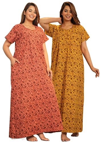 Image of G4Girl Women's Regular Nighty Rajasthani Nighty Rajasthani Gown Jaipuri Nighty Jaipuri Gown Maxi Gown with Pocket - (Combo)