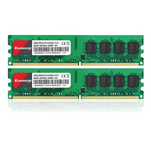 Kuesuny 4GB Kit (2X2GB) DDR2 667MHz Udimm Ram PC2-5300 PC2-5300U 1,8V CL5 240 Pin 2RX8 Dual Rank Non-ECC Unbuffered Desktop Computer Memory Ram Module Upgrade