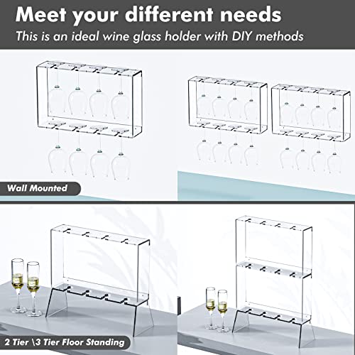 Koluti 3-Tier Champagne Wall Holder Stand For Party, Solid Acrylic Wine Glass Rack Floor Standing, 12 Glassware Wall-Mount Stemware Hanging, Drink Tower Shelf For Wedding Birthday Christmas Décor… #TOP5