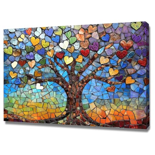 Toile arbre de vie cœur multicolore pour créer un havre de paix dans votre maison