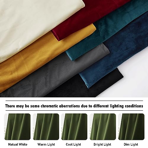 Image of RYB HOME Olive Green Velvet Curtains with Hook Tape, Thermal Insulated Privacy Protect Decorative Drapes for Home Theater, W 52 x L 72 inches, 2 Panels Set | Thermal Insulated, Privacy UV Heat Blocking, Luxurious Drapes, Nursery Dormitory Bathroom, W52 x L72, 2 Panels Set