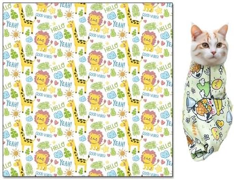 Cat Wrap for Cutting Nails Cloth Burrito Wrap for Nail Clipping,Scratch and Escape Prevention,Multi-Purpose Swaddle Wrap Pet Worker (Giraffe + Lion, 27.56inchx27.56inch)