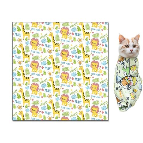ASDTGOE Cat Wrap for Cutting Nails Cloth Burrito Wrap for Nail Clipping,Scratch and Escape Prevention,Multi-Purpose Swaddle Wrap Pet Worker (Giraffe + Lion, 21.65inchx21.65inch)