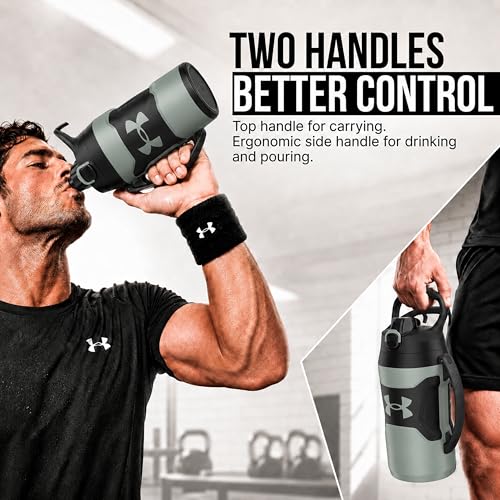 Image of Under Armour Insulated Water Bottle with Handle & Fence Hook, Half Gallon Sports Water Jug, Leak-Resistant & BPA-Free for Baseball, Football & Gym - Silica Green /Silica Green, 64oz