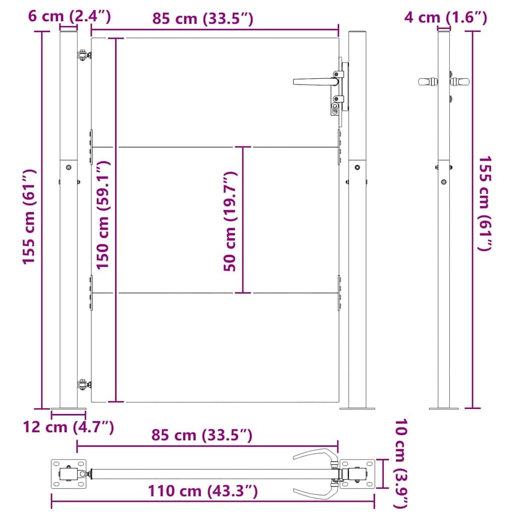 vidaXL Puerta de jardín con Cerradura Negro 85 x 155 cm, Puerta Elegante para jardín y terraza, Acero Metal, diseño Moderno, Resistente al óxido, a Prueba de Clima