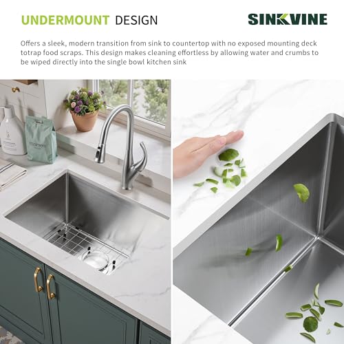 Image of 21-Inch Undermount Kitchen Sink, SINKVINE Stainless Steel Single Bowl | 21x18x10 Deep Prep Sink for Outdoor Kitchens, Bars, Laundry Rooms and RVs with Bottom Grid, Drain Strainer and Drying Rack