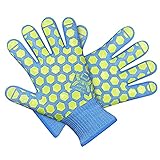 J H Heat Resistant Oven Gloves: EN407 Certified 932 °F, Sky-Blue Shell with Yellow Silicone Coating, BBQ & Oven Mitts for Grlling, Baking, Kitchen, Camping, Fireplace - Indoor& Outdoor, Women Fits All