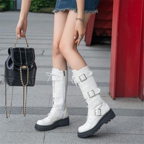 Image of FOREADA Goth Boots Chunky Heel Boot For Women Ankle Combat Booties Black Platform Bootie Buckle Rivets Punk Goth Shoes With Zipper
