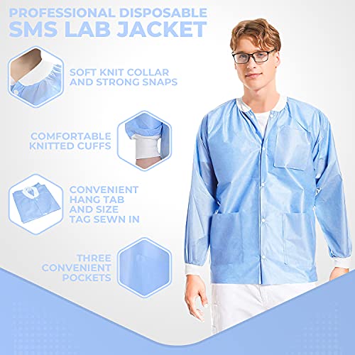 ValuMax 3530MBXL Easy Breathe Cool and Strong, No-Wrinkle, Professional Disposable SMS Hip Length Jacket, Medical Blue, XL, Pack of 103